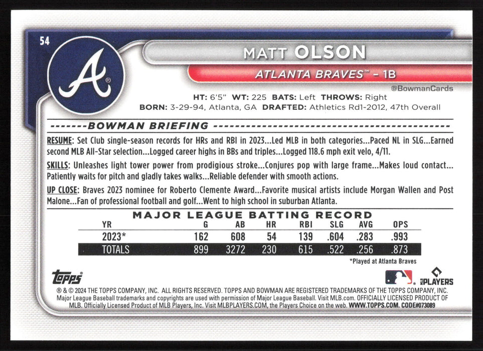 2024 Bowman #54 Matt Olson