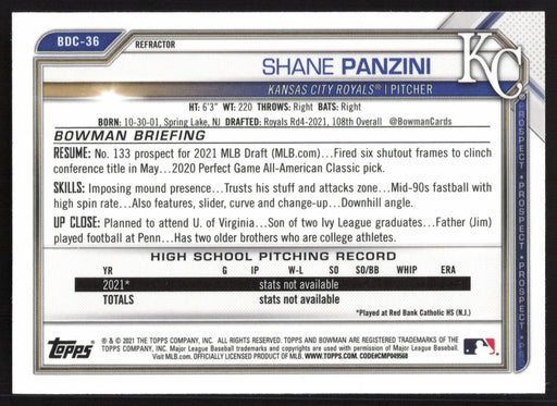 2021 Bowman Draft #BDC-36 Shane Panzini Chrome Refractor