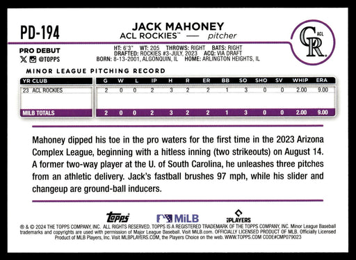 2024 Topps Pro Debut #PD-194 Jack Mahoney