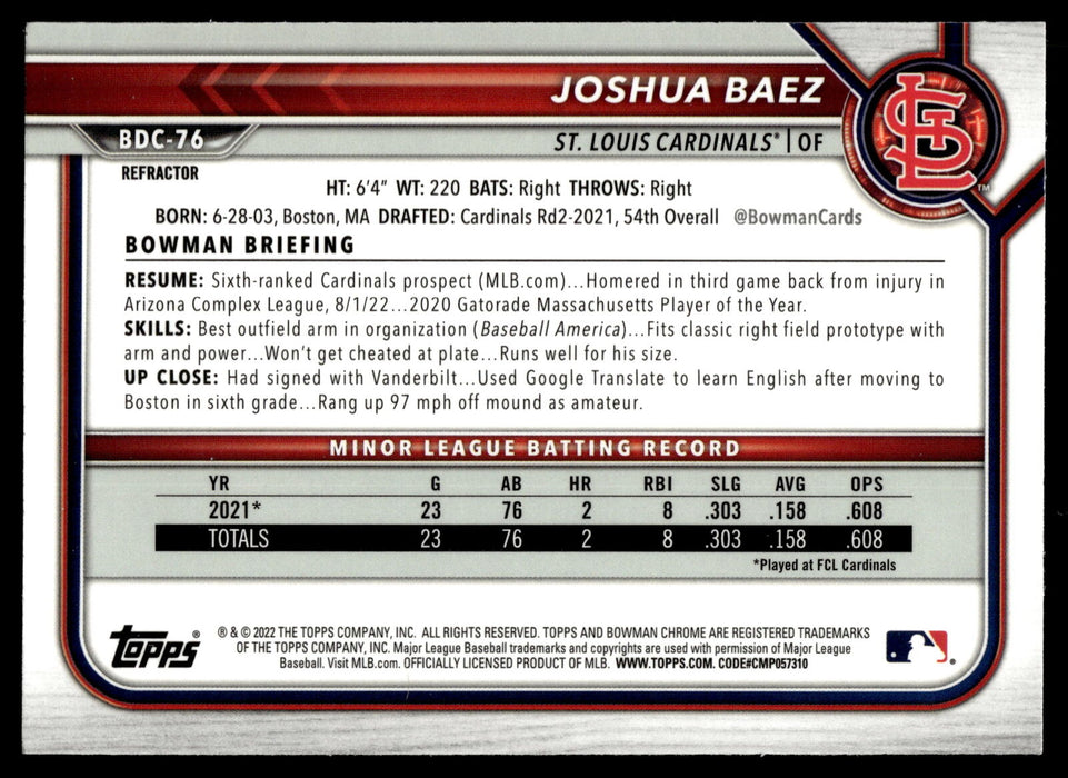 2022 Bowman Draft #BDC-76 Joshua Baez Chrome Refractor