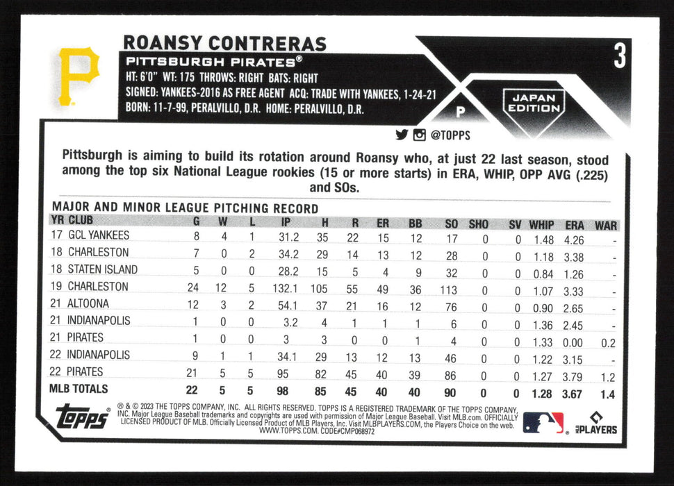 2023 Topps Japan Edition #3 Roansy Contreras