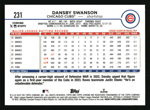 2024 Topps Chrome #231 Dansby Swanson Prism Refractor