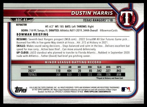 2022 Bowman Draft #BDC-41 Dustin Harris Chrome Refractor