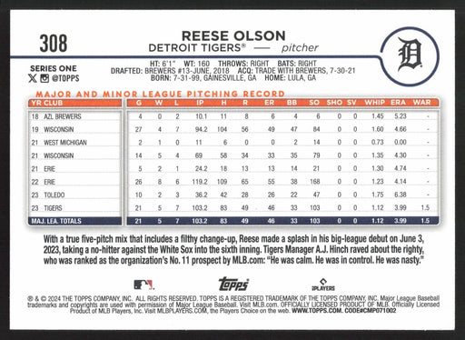 2024 Topps #308 Reese Olson Royal Blue