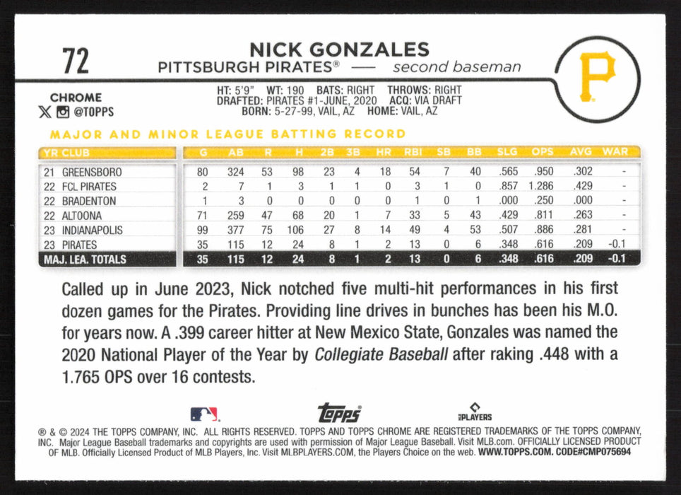 2024 Topps Chrome #72 Nick Gonzales