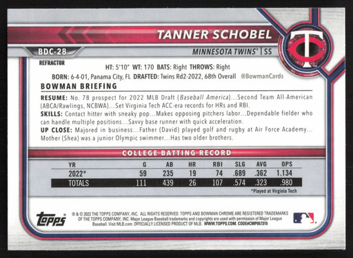 2022 Bowman Draft #BDC-28 Tanner Schobel Chrome Refractor