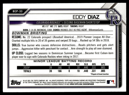 2021 Bowman Sapphire Edition #BCP-33 Eddy Diaz