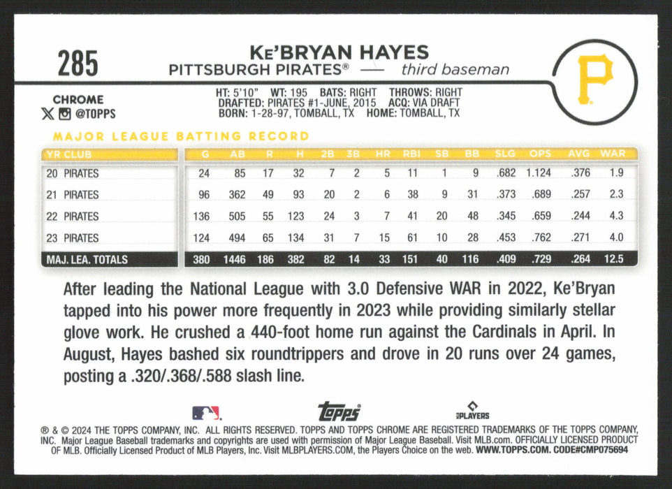 2024 Topps Chrome #285 Ke'Bryan Hayes Prism Refractor