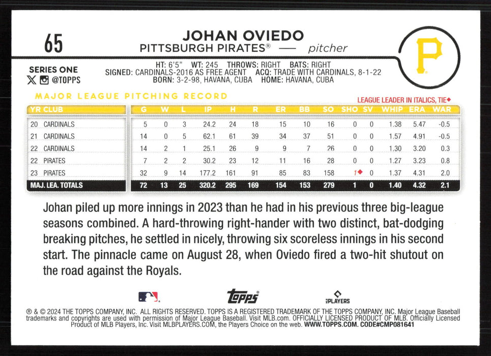 2024 Topps #65 Johan Oviedo Holiday