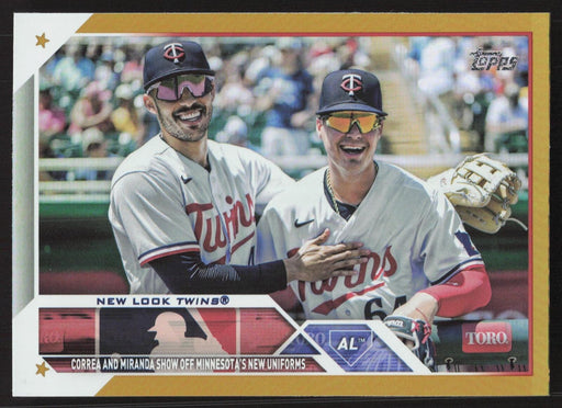 2023 Topps Update #US305 New Look Twins (Jose Miranda / Carlos Correa) Gold Foil