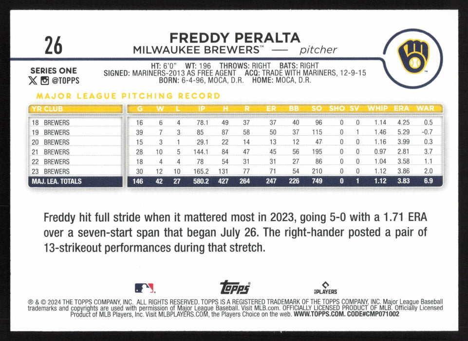 2024 Topps #26 Freddy Peralta Base