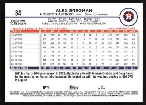 2024 Topps #84 Alex Bregman Royal Blue