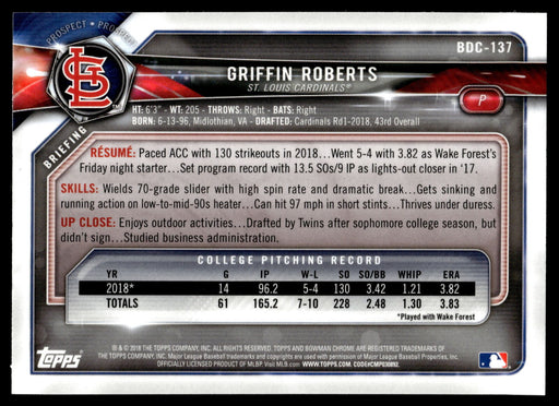 2018 Bowman Draft #BDC-137 Griffin Roberts Chrome