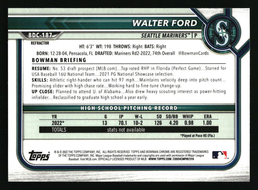 2022 Bowman Draft #BDC-187 Walter Ford Chrome Refractor