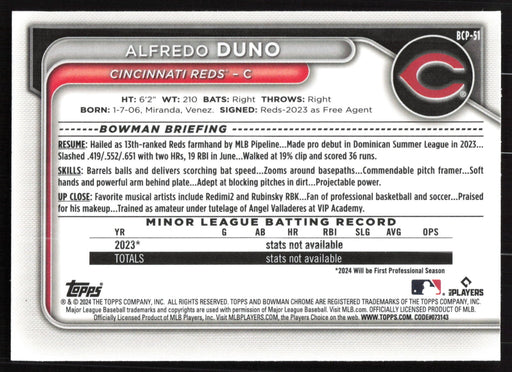 2024 Bowman #BCP-51 Alfredo Duno