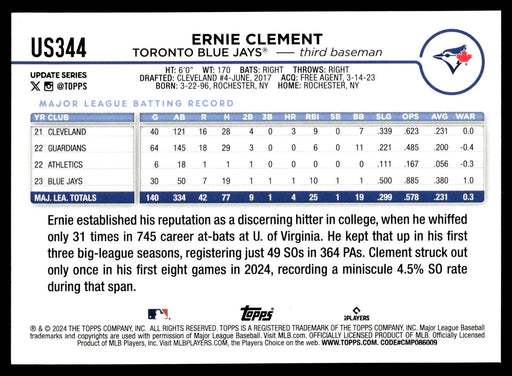 2024 Topps Update #US344 Ernie Clement Rainbow Foil