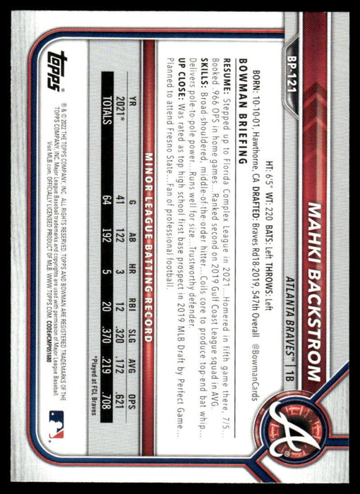 2022 Bowman #BP-121 Mahki Backstrom Prospects