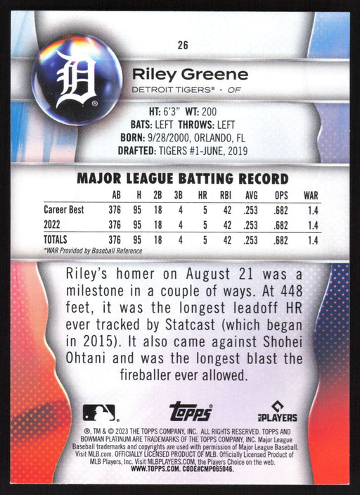 2023 Bowman Platinum #26 Riley Greene