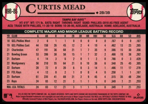 2024 Topps #89B-85 Curtis Mead 1989 Topps Baseball 35th Anniversary Foil