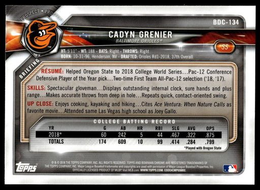 2018 Bowman Draft #BDC-134 Cadyn Grenier Chrome