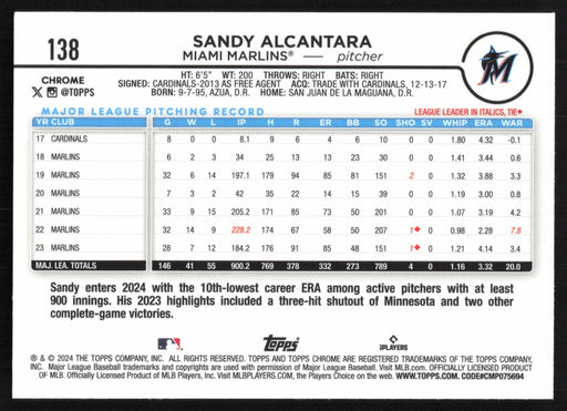 2024 Topps Chrome #138 Sandy Alcantara