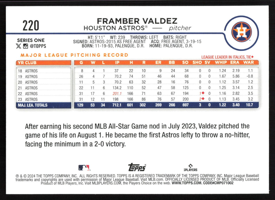 2024 Topps #220 Framber Valdez