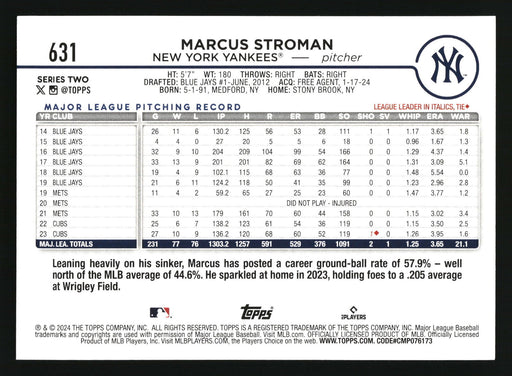 2024 Topps #631 Marcus Stroman Aqua