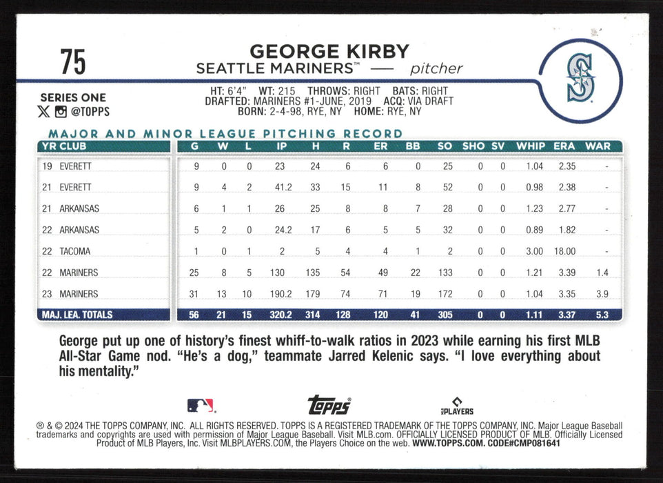 2024 Topps #75 George Kirby Holiday