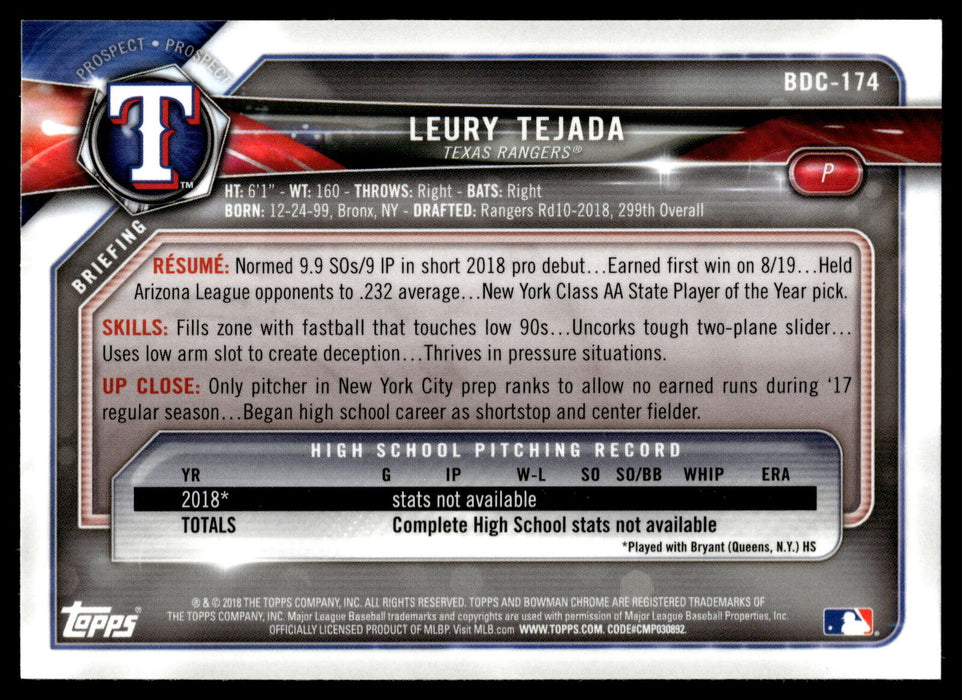 2018 Bowman Draft #BDC-174 Leury Tejada Chrome