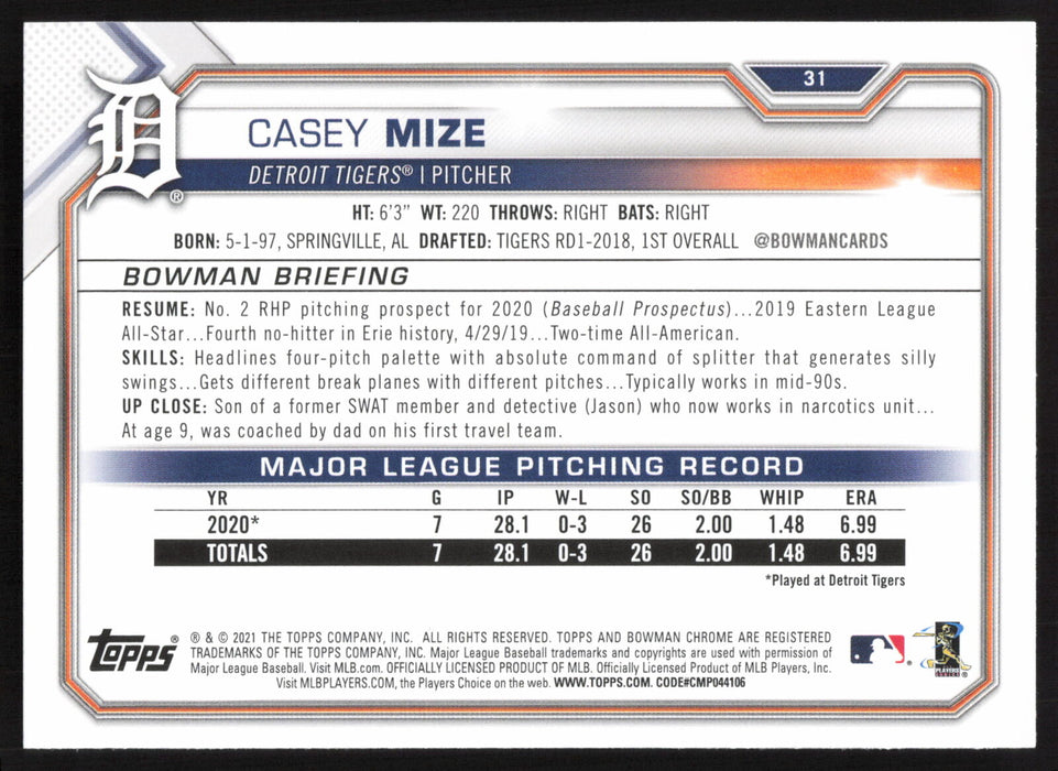 2021 Bowman #31 Casey Mize