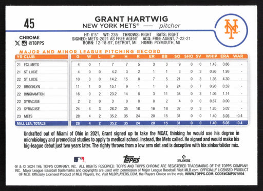 2024 Topps Chrome #45 Grant Hartwig