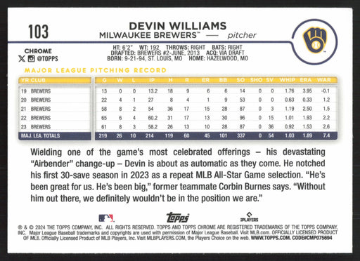 2024 Topps Chrome #103 Devin Williams