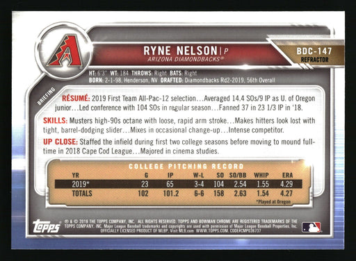 2019 Bowman Draft #BDC-147 Ryne Nelson Chrome Refractor