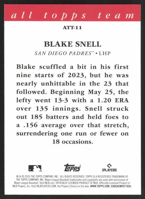 2024 Topps #ATT-11 Blake Snell 2023 All Topps Team