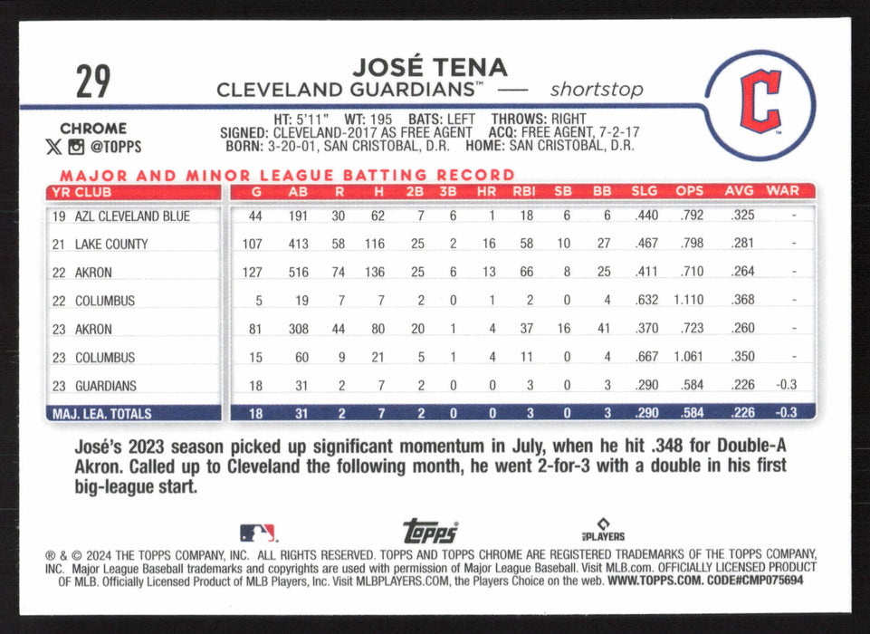 2024 Topps Chrome #29 José Tena