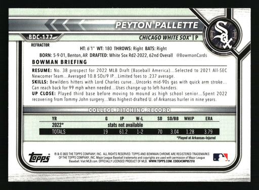 2022 Bowman Draft #BDC-177 Peyton Pallette Chrome Refractor