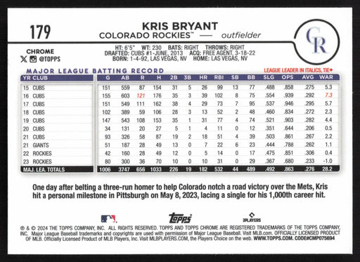 2024 Topps Chrome #179 Kris Bryant