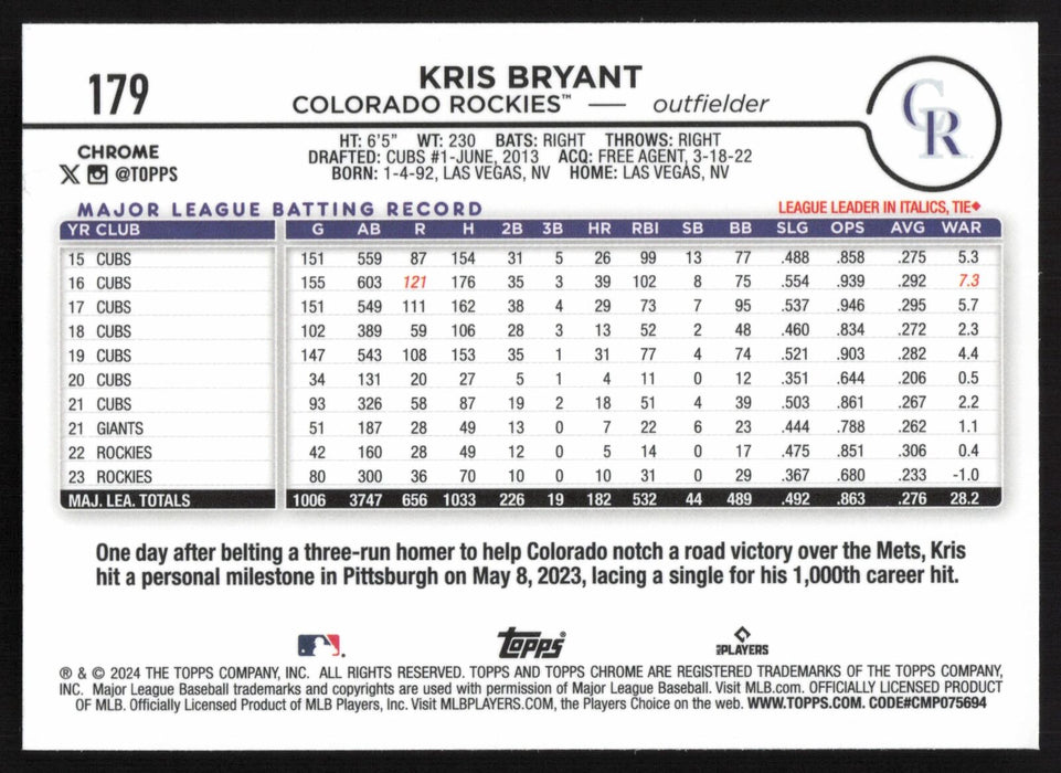 2024 Topps Chrome #179 Kris Bryant