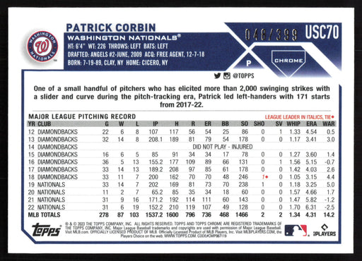 2023 Topps Chrome Update #USC70 Patrick Corbin Magenta #/399