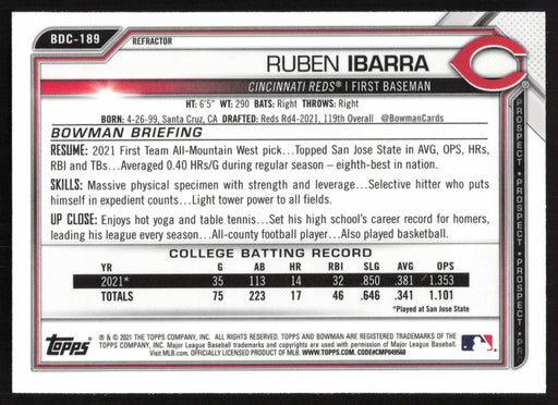 2021 Bowman Draft #BDC-189 Ruben Ibarra Chrome Refractor