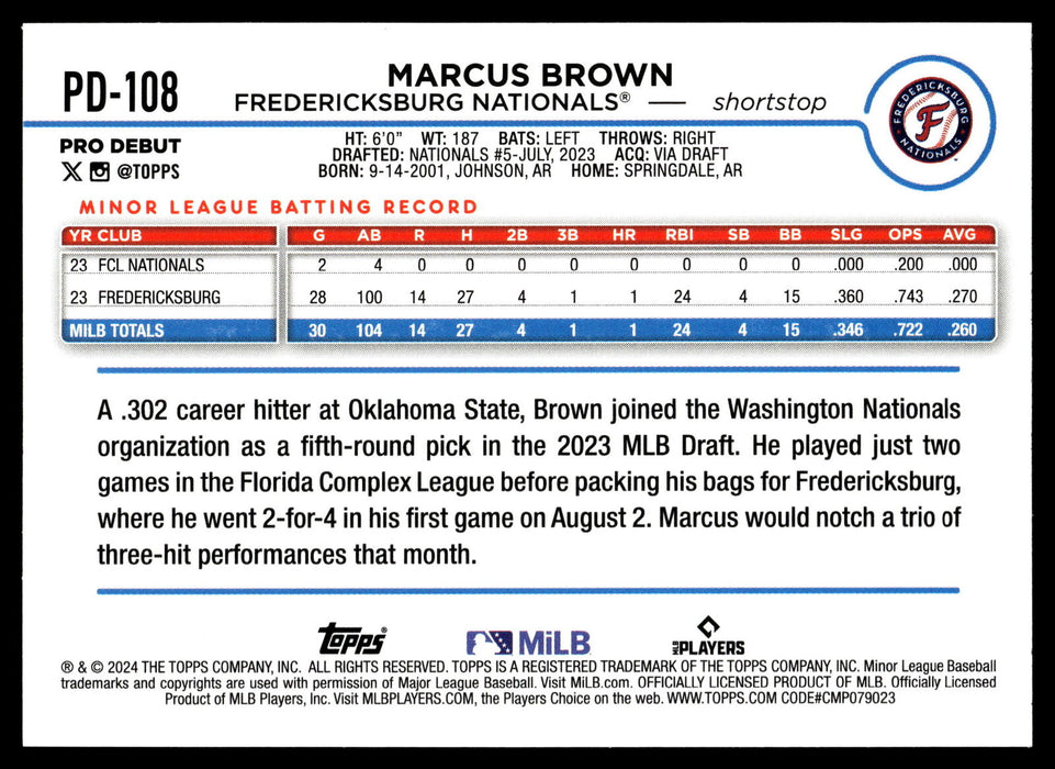 2024 Topps Pro Debut #PD-108 Marcus Brown