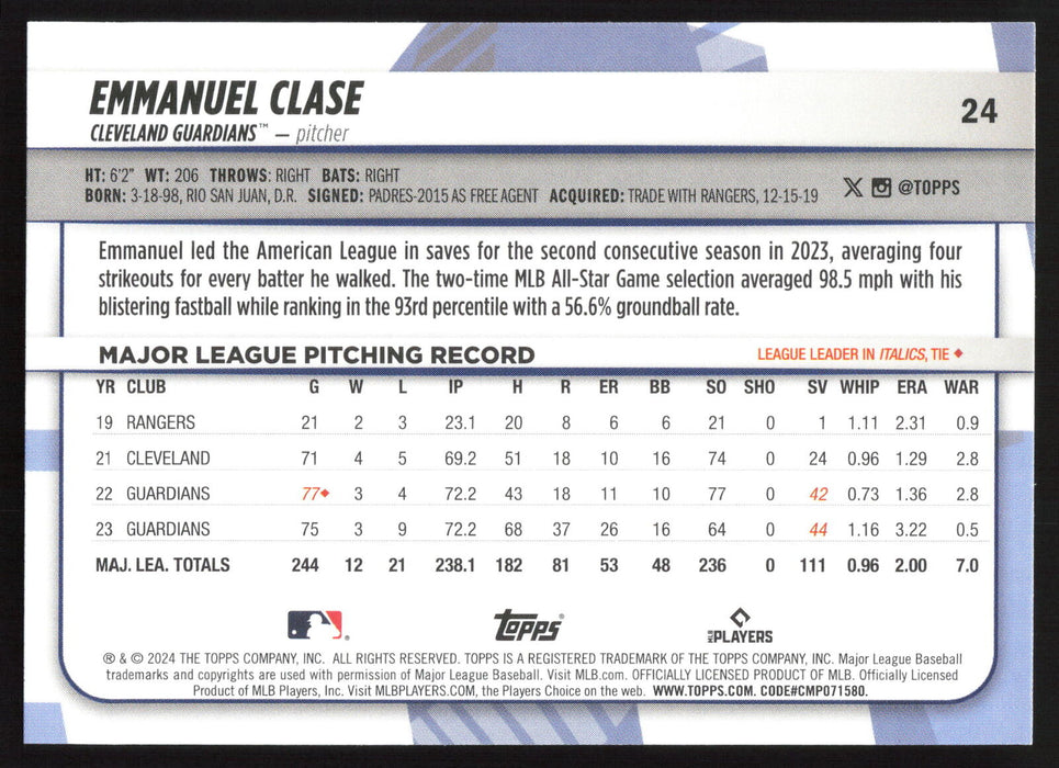 2024 Topps Big League #24 Emmanuel Clase