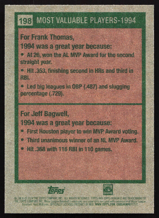 2024 Topps Heritage #198 1994 MVPs (Frank Thomas / Jeff Bagwell)