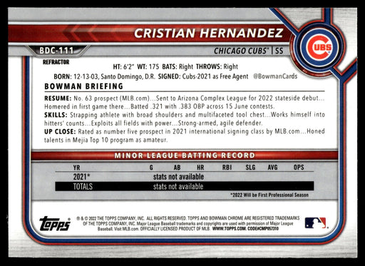 2022 Bowman Draft #BDC-111 Cristian Hernandez Chrome Refractor