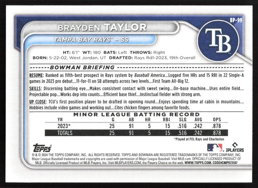 2024 Bowman #BP-99 Brayden Taylor Base