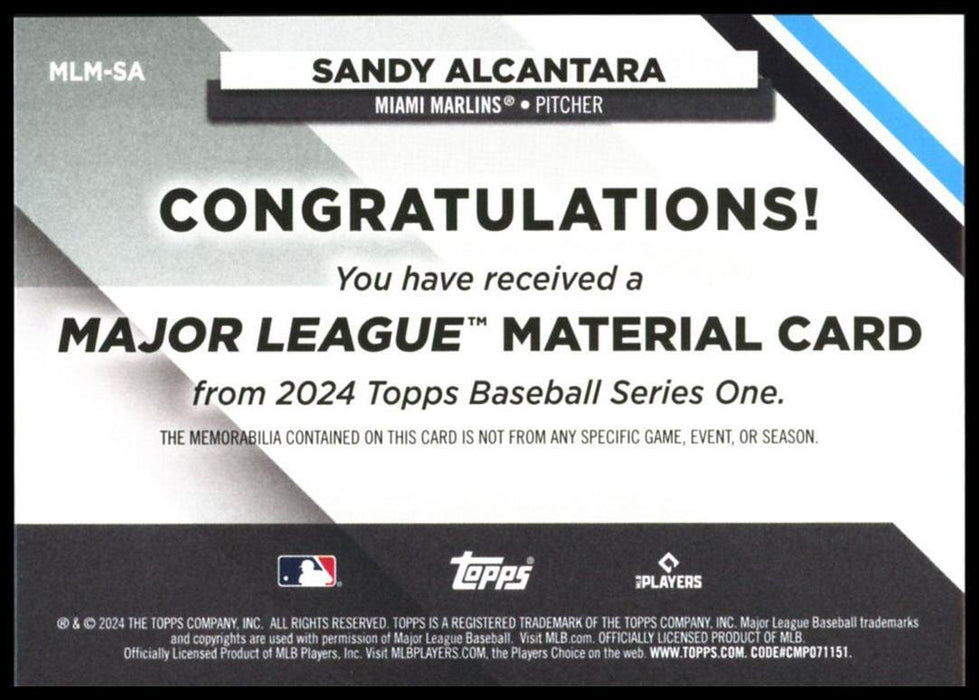 2024 Topps #MLM-SA Sandy Alcantara Major League Material Relics