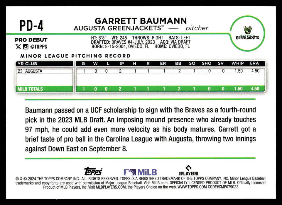 2024 Topps Pro Debut #PD-4 Garrett Baumann