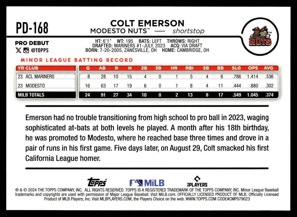 2024 Topps Pro Debut #PD-168 Colt Emerson