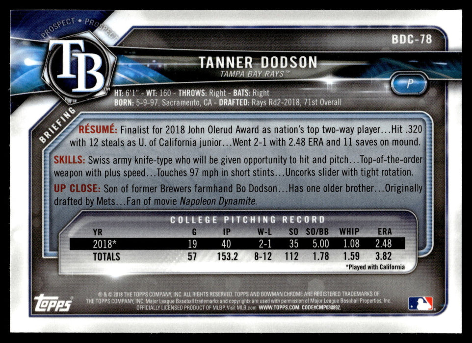 2018 Bowman Draft #BDC-78 Tanner Dodson Chrome Refractors