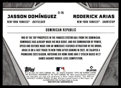 2024 Bowman Chrome #II-16 Jasson Domínguez / Roderick Arias